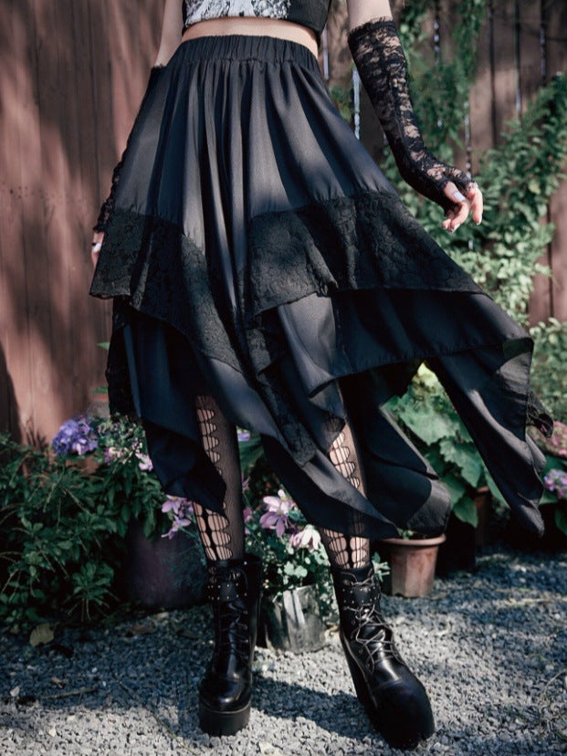 Dark Goth Punk Hot Lace Stitching Skirt