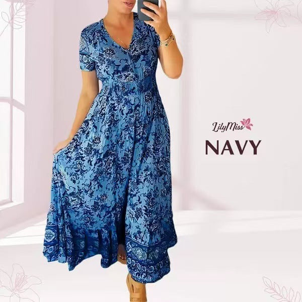Women's High Elastic Printed Seaside Style Dress