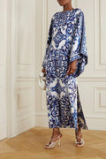 Fashion Blue White Porcelain Printed Loose Dress