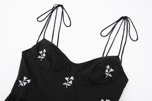 Fashion Elegant Women's Flower Embroidered Strap Dress