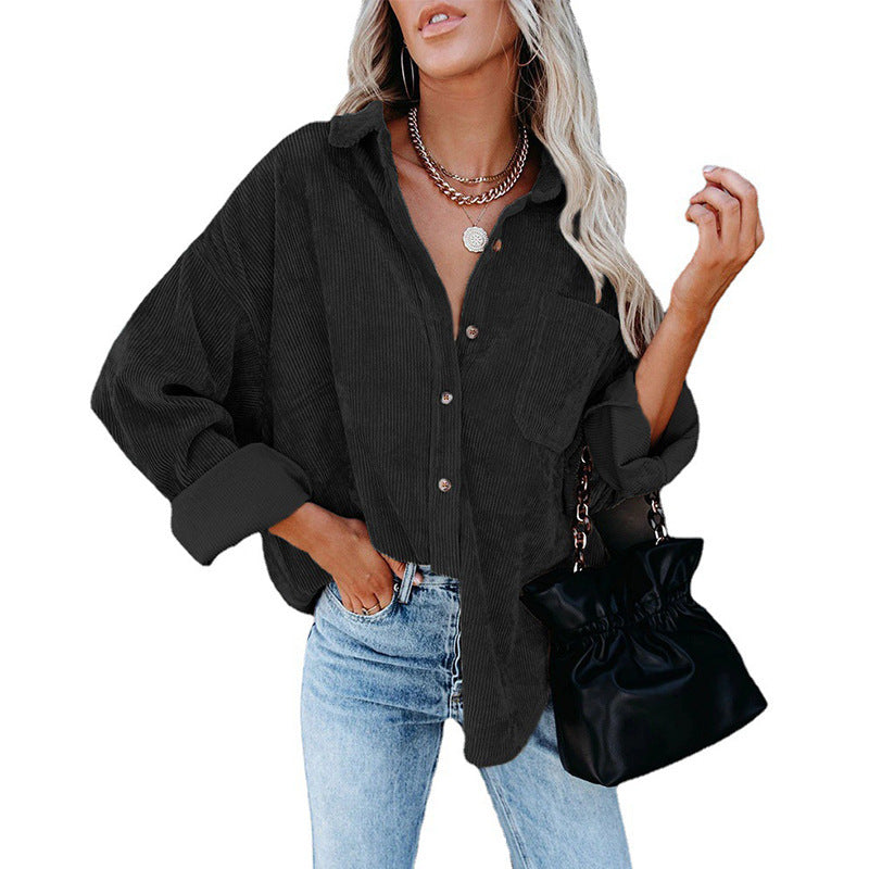 Durable Women's Loose Leisure Corduroy Shirt Blouse
