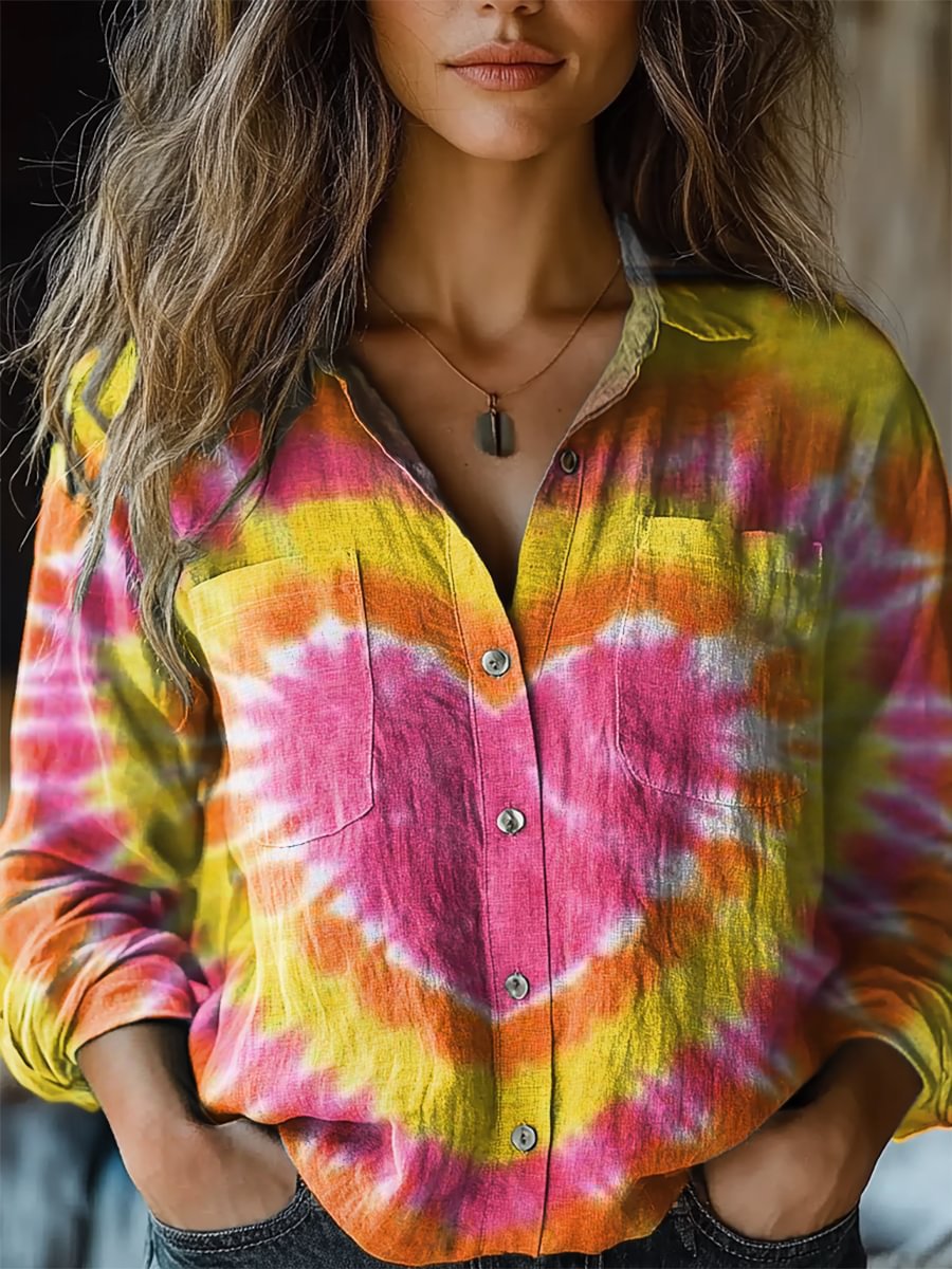 Women's Digital Printing Fashion Lapels Long Sleeve Blouse