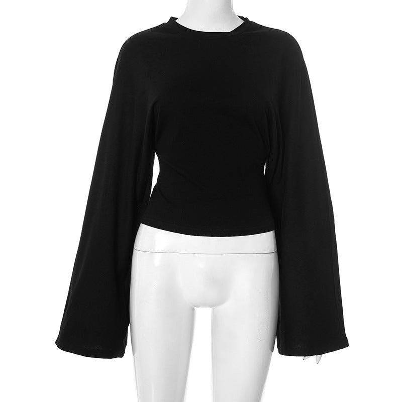 Women's Solid Color Round Neck Shoulder Across Sleeve Women's T-shirt