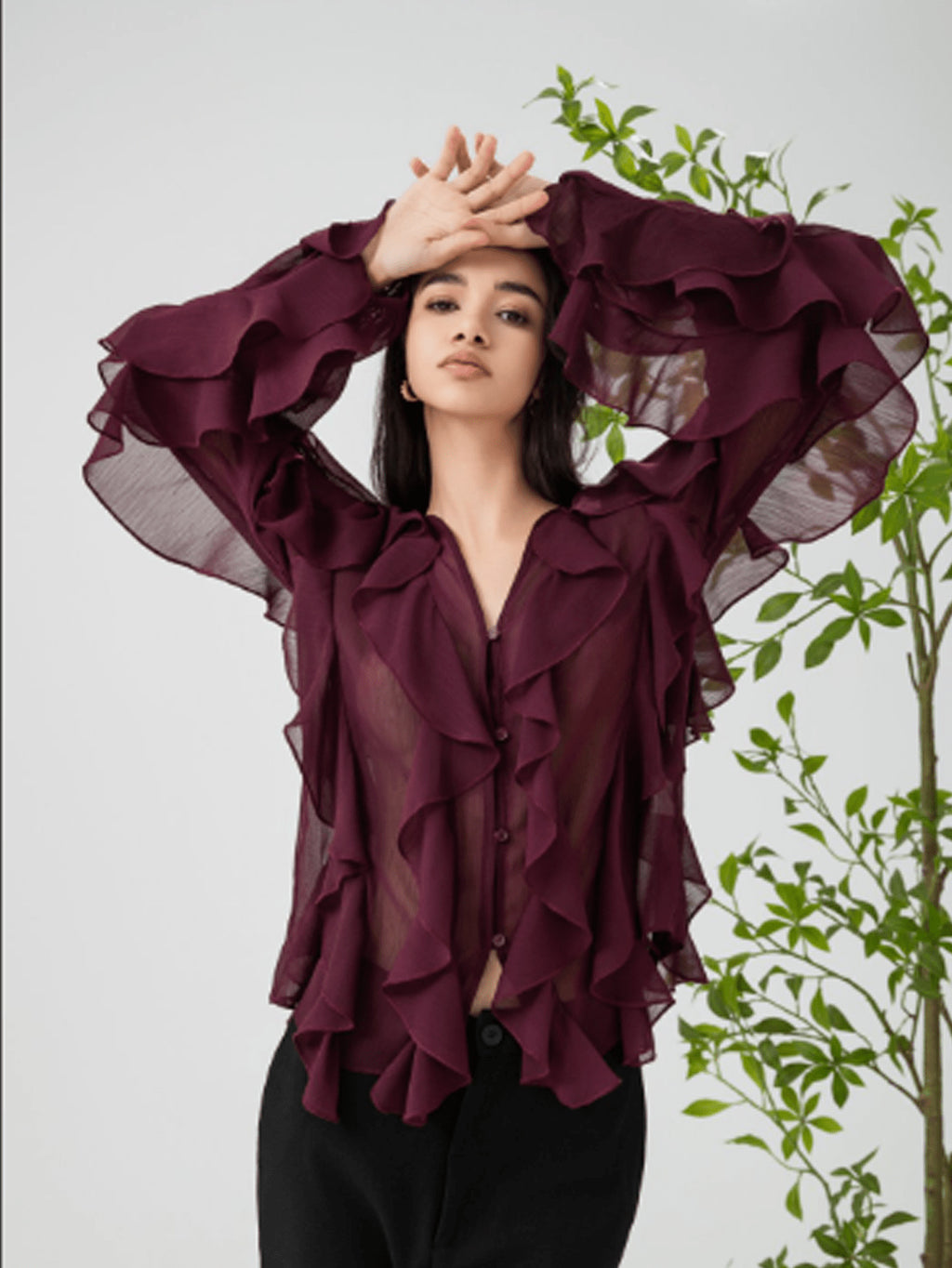 Women's Laminated Decoration Versatile Long Sleeve Shirt Tops