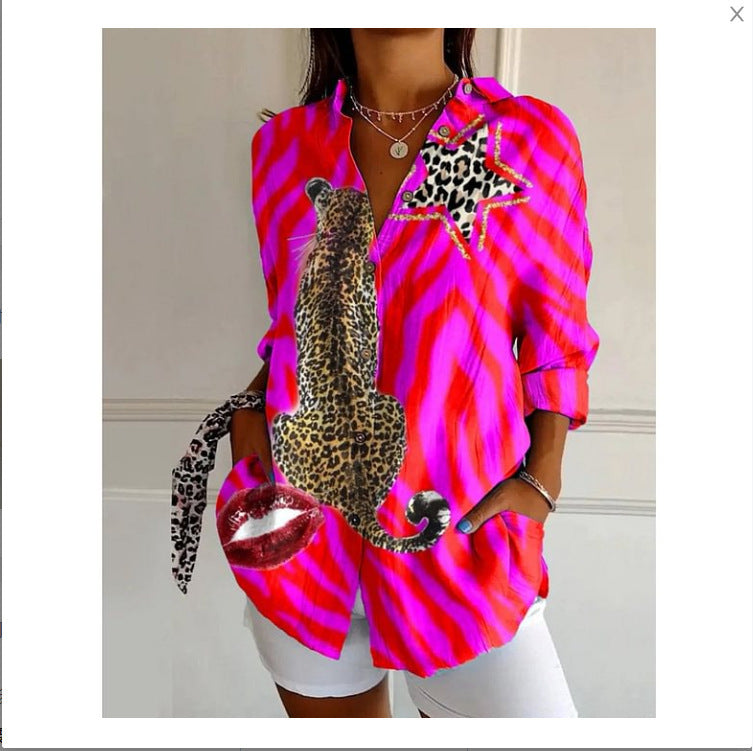 Women's Digital Printing Abstract Pattern Long-sleeved To Figure Blouse