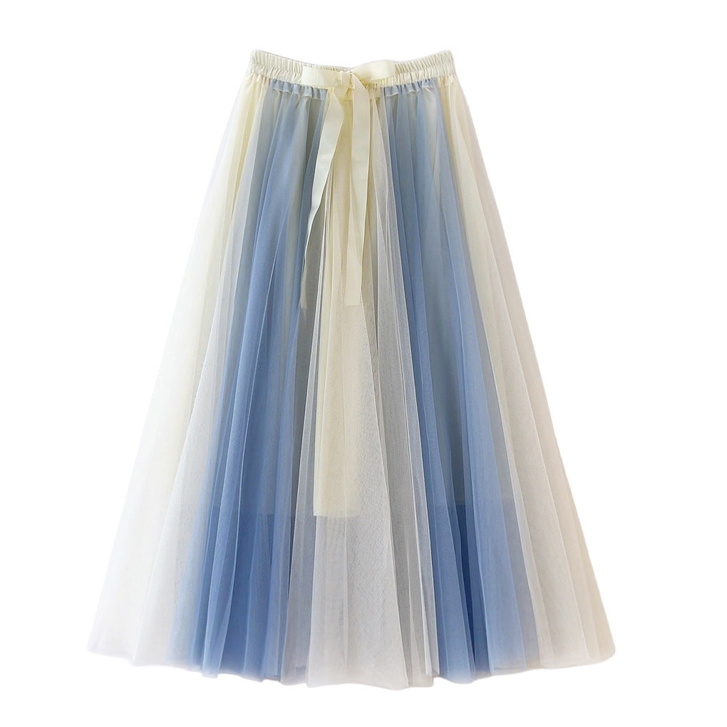 Color Mesh Gentle Four Wide Hem Skirts