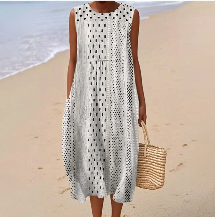 Summer Digital Printing Pattern Sleeveless Long-sleeved Dress