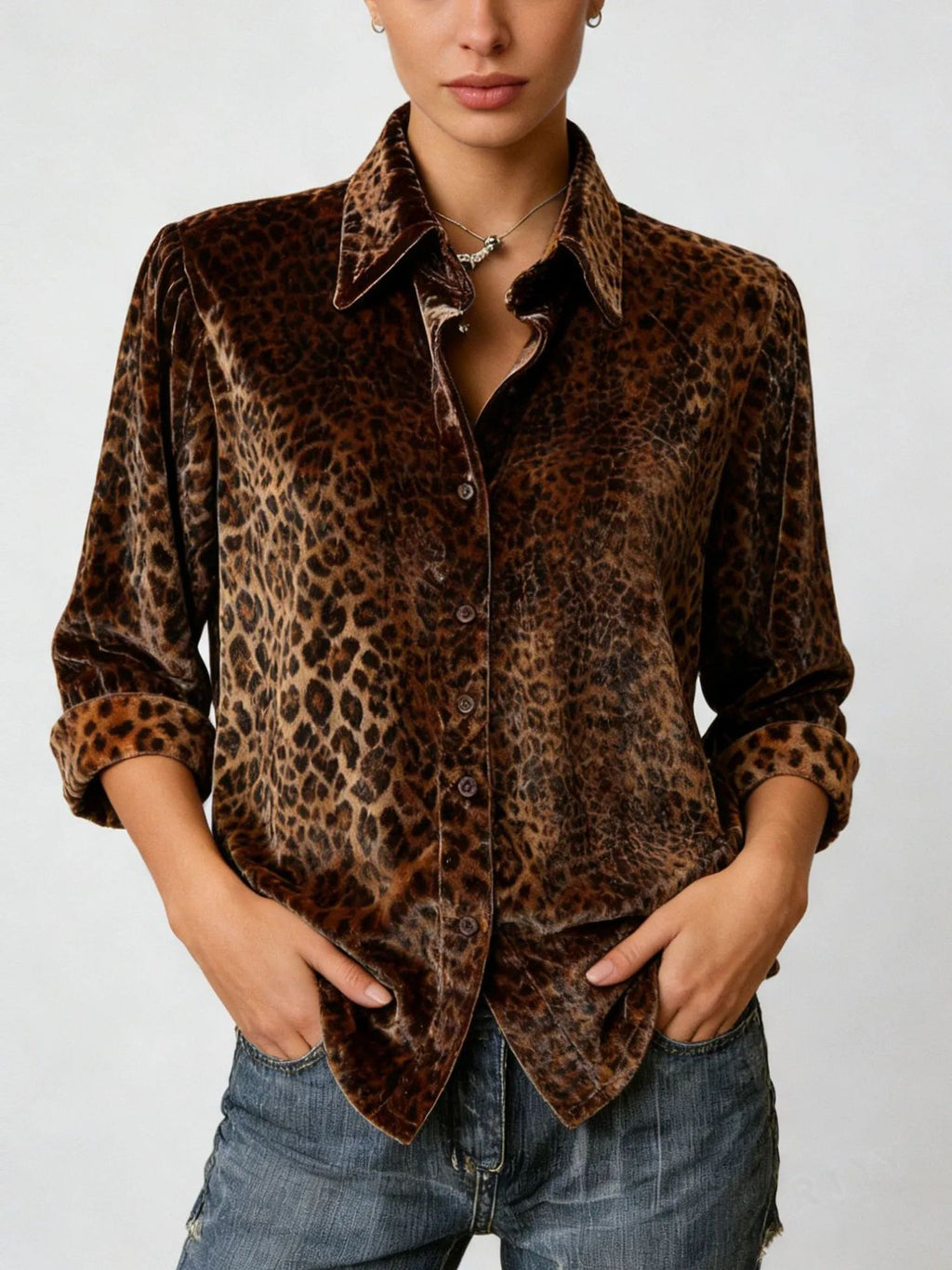 Women's Leopard Print Long Sleeve Casual Elegant Loose Printed Blouse