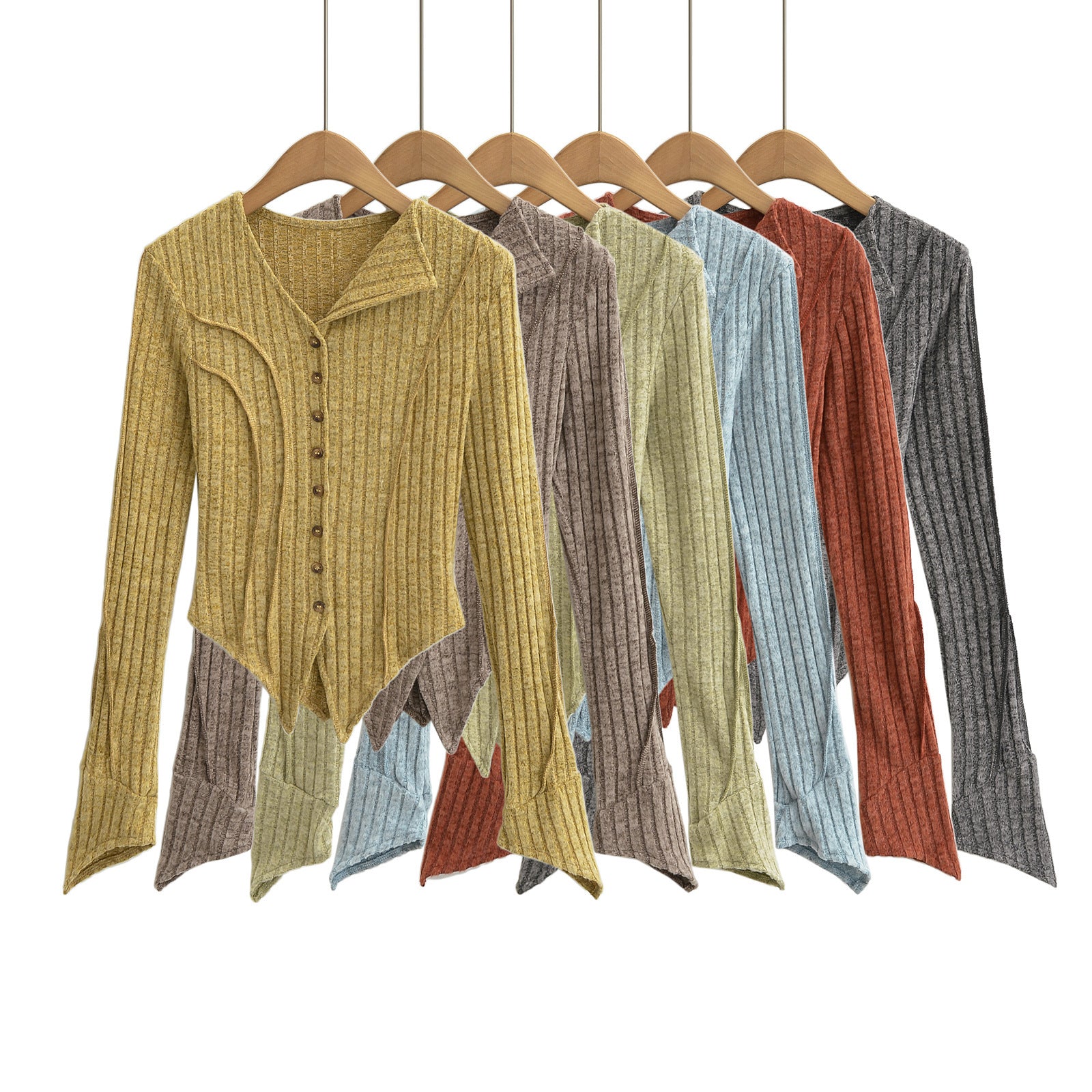 Design Irregular Reverse Line Sunken Stripe Knitted Cardigans
