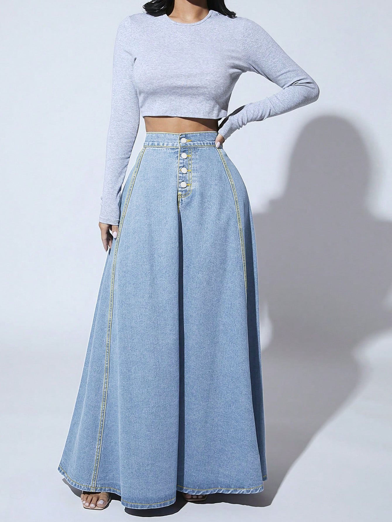 Women's Source Single-breasted Denim Western Style Large Skirts