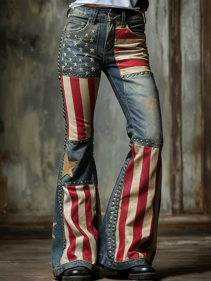 Women's Trousers Colorful Flower Three-dimensional Printed Jeans