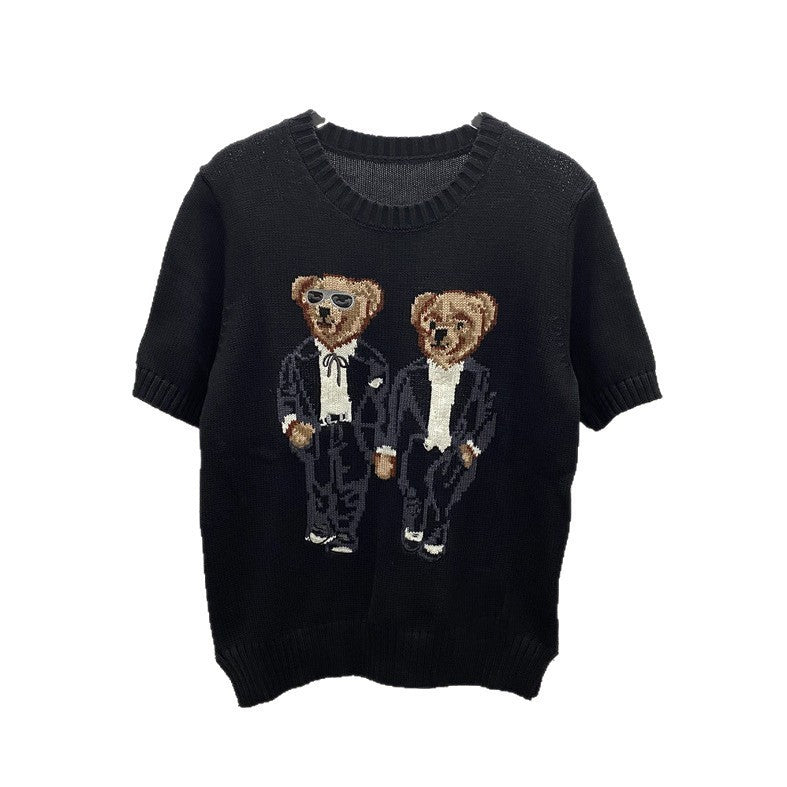 Women's High Quality Cartoon Jacquard Bear Sleeve Shorts