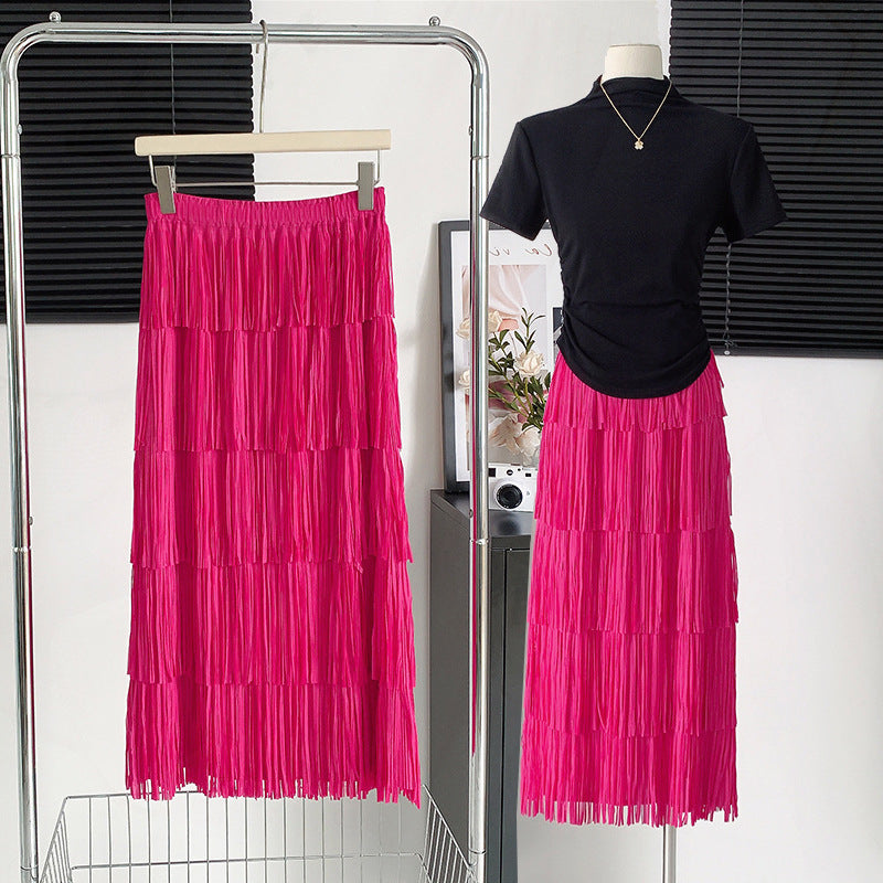 Retro Elegant Layer Tassel Dress Fashionable Draping Skirts