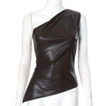 Women's Solid Color Sleeveless Diagonal Collar Zipper Tops