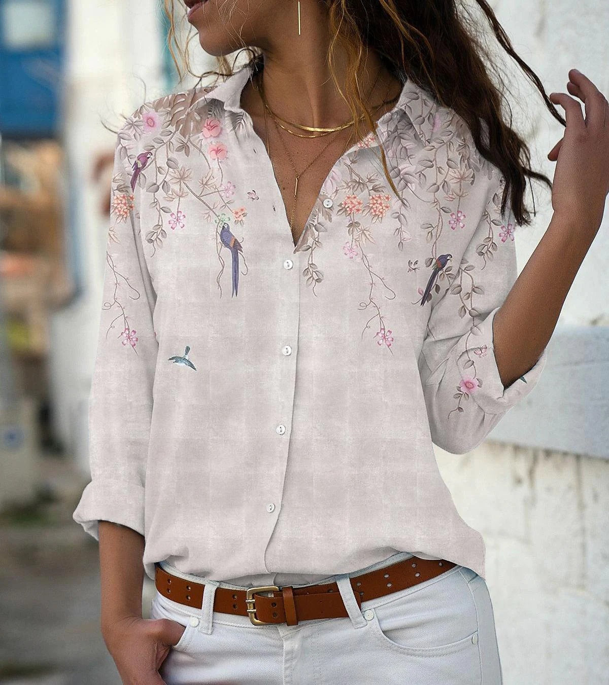 Women's Loose Lapel Long Sleeves Single-breasted Shirt Elegant Blouse