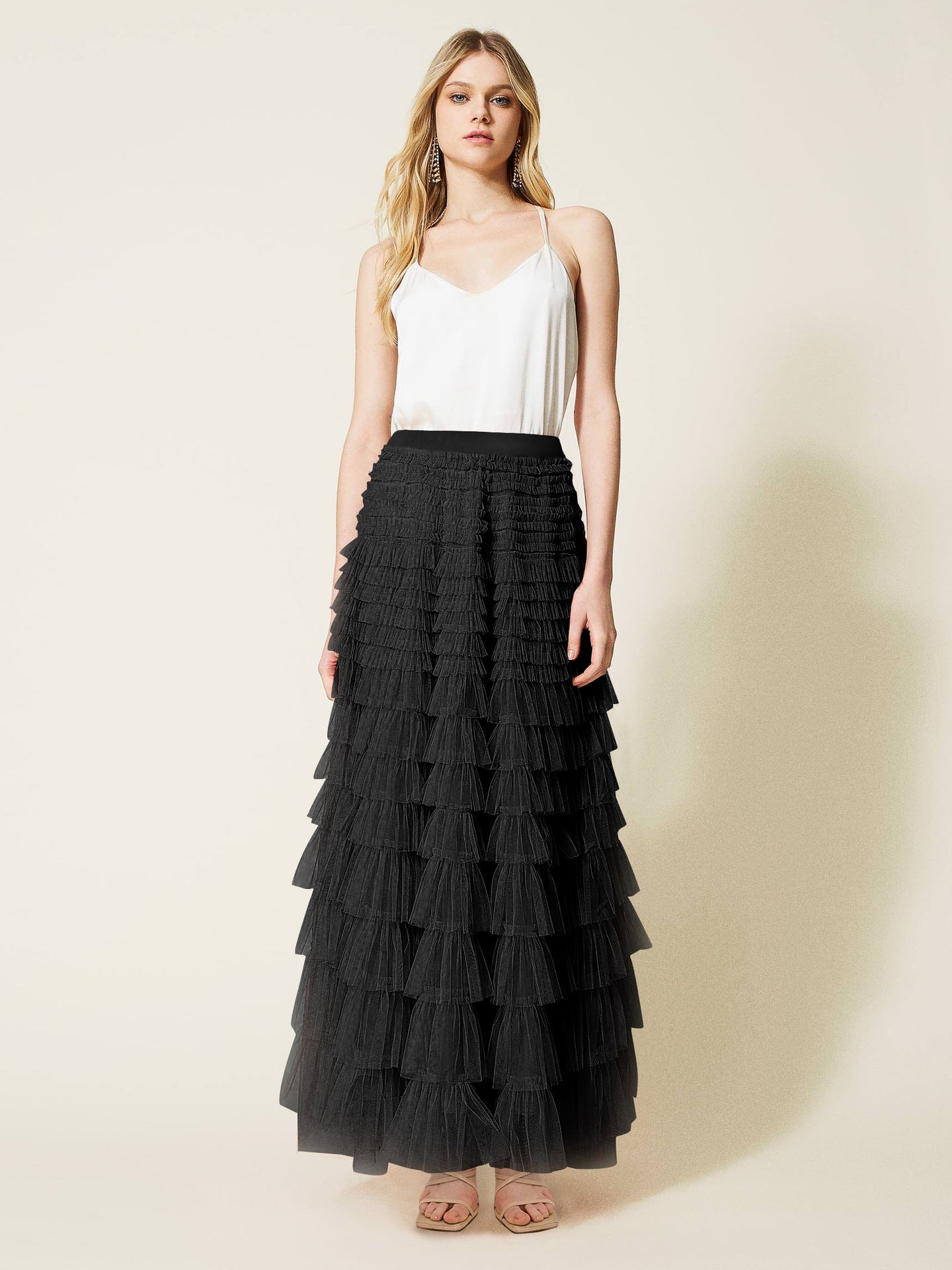 Women's Long Autumn Elegant Solid Color High Waist Net Yarn Cake Skirts