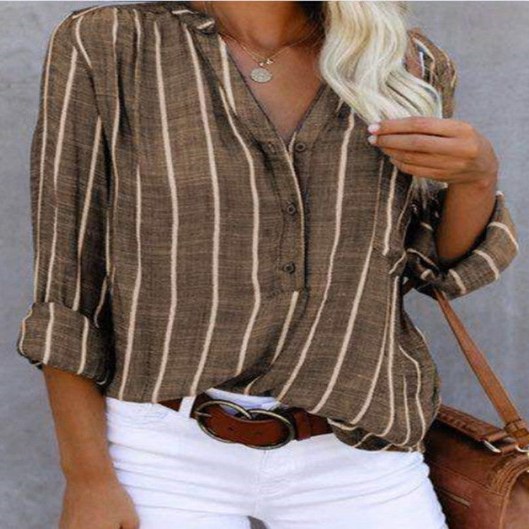 Women's Same Day Delivery Simple Fashion Printed Striped Shirt Blouse