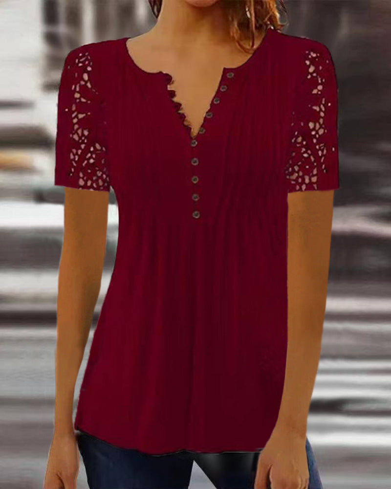 Pretty Women's Spring Fashion Lace Long-sleeved Women's T-shirt