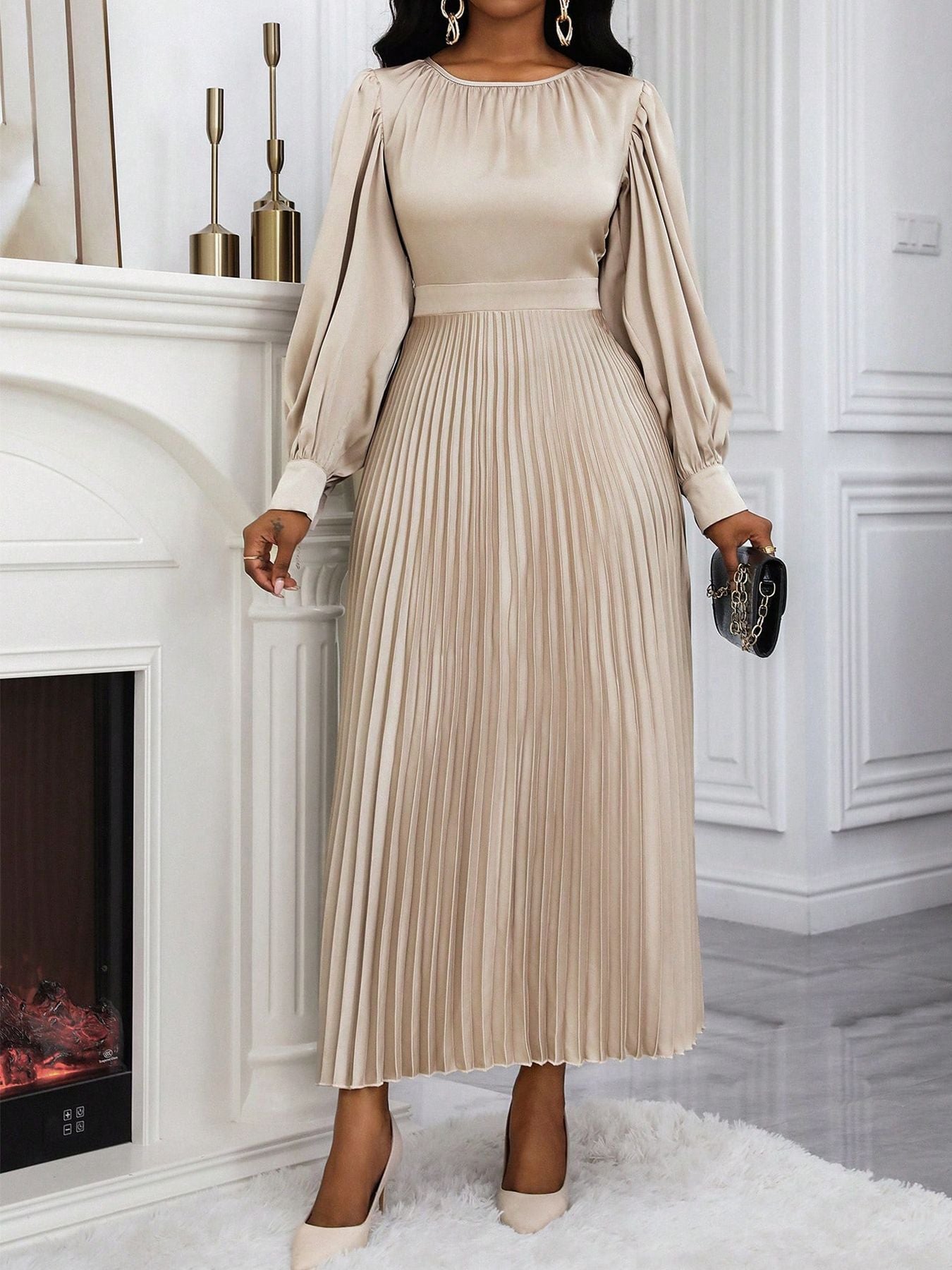 Beautiful Stylish Popular Women's Long-sleeved Pleated Dress