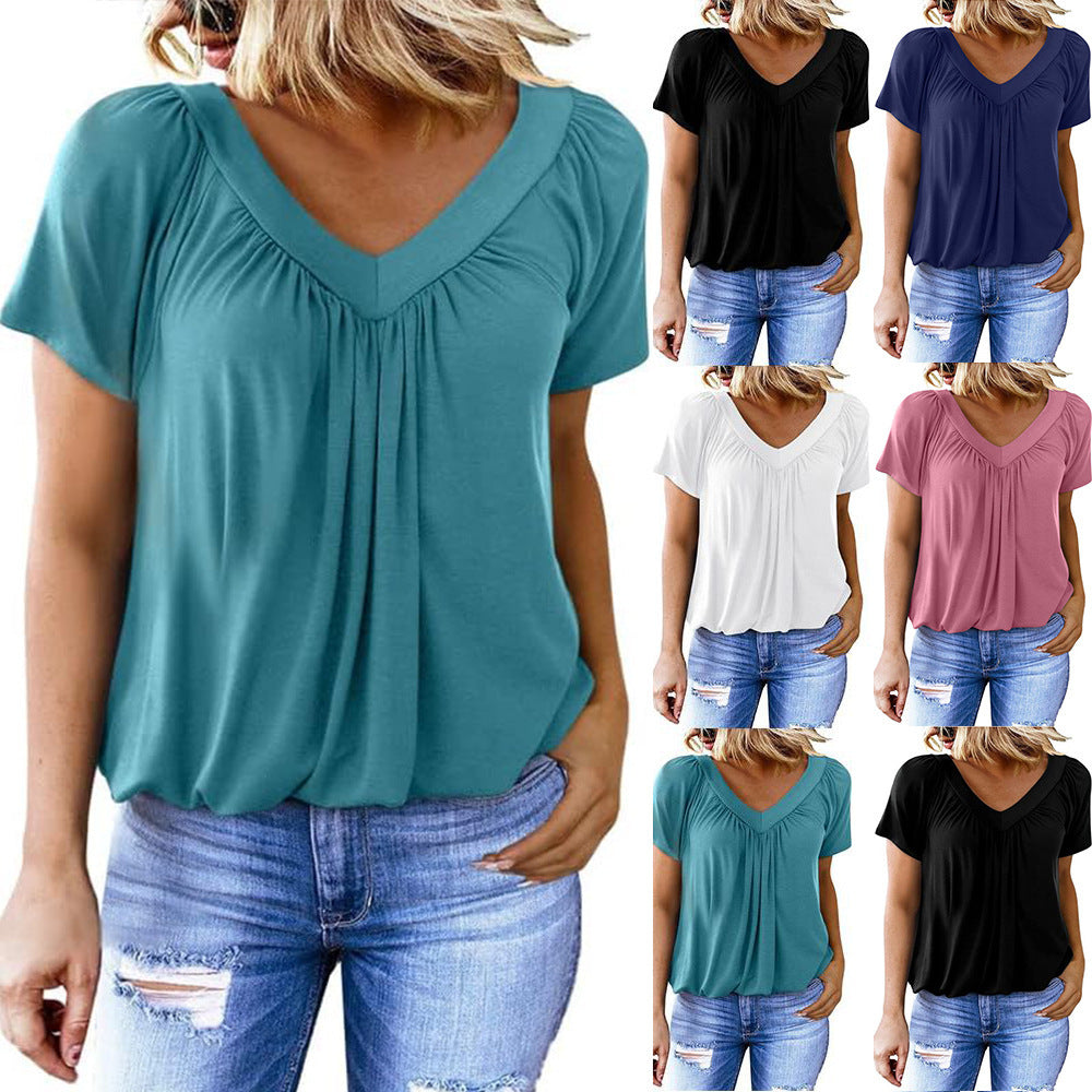 Women's Summer Pleated Loose Short-sleeved Cotton For Women's T-shirt