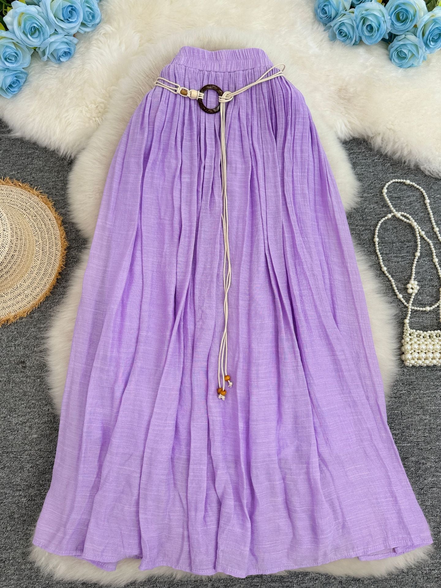 Women's Cotton Linen Vacation Style Lazy Versatile Slimming A- Line Midi Skirts