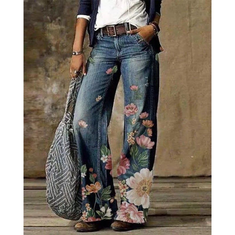 Women's Casual Imitation Wide Leg Trousers Jeans