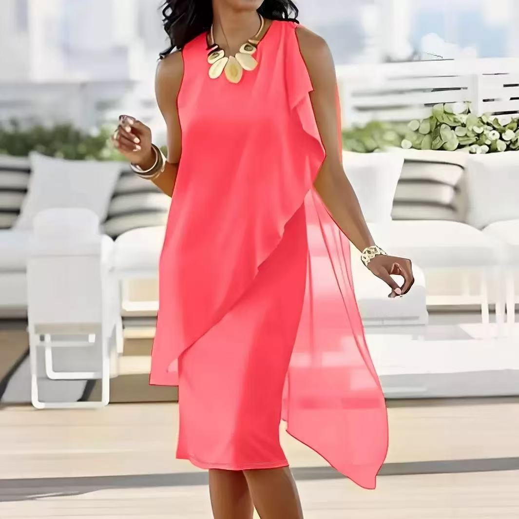 Summer Fashionable Elegant Irregular Chiffon Sleeveless Dress