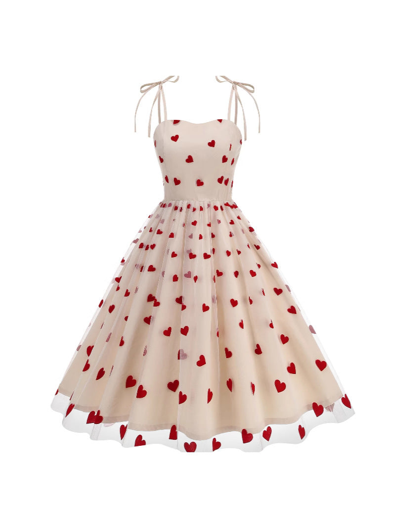 Strap Embroidery Mesh Valentine's Day Couple Fresh Dress
