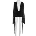 Women's Collar Wide Hem Long Sleeve Backless Shorts