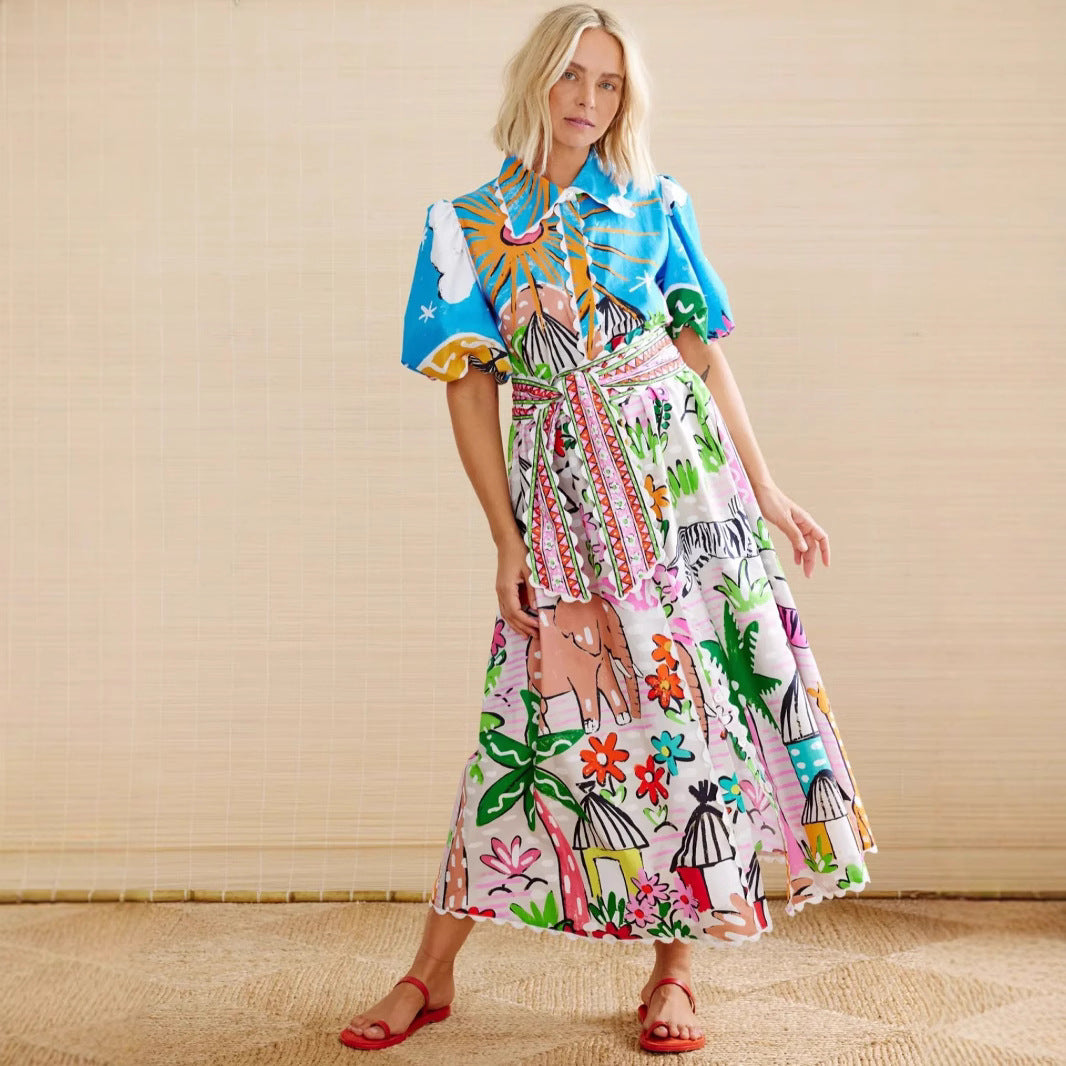 Creative Linen Personality Printed Shirt Collar Cardigans