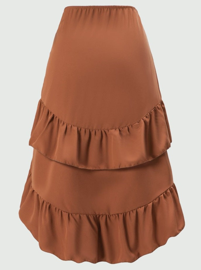 Women's Sweet Fresh High Waist Stitching Slimming Flounce Skirt