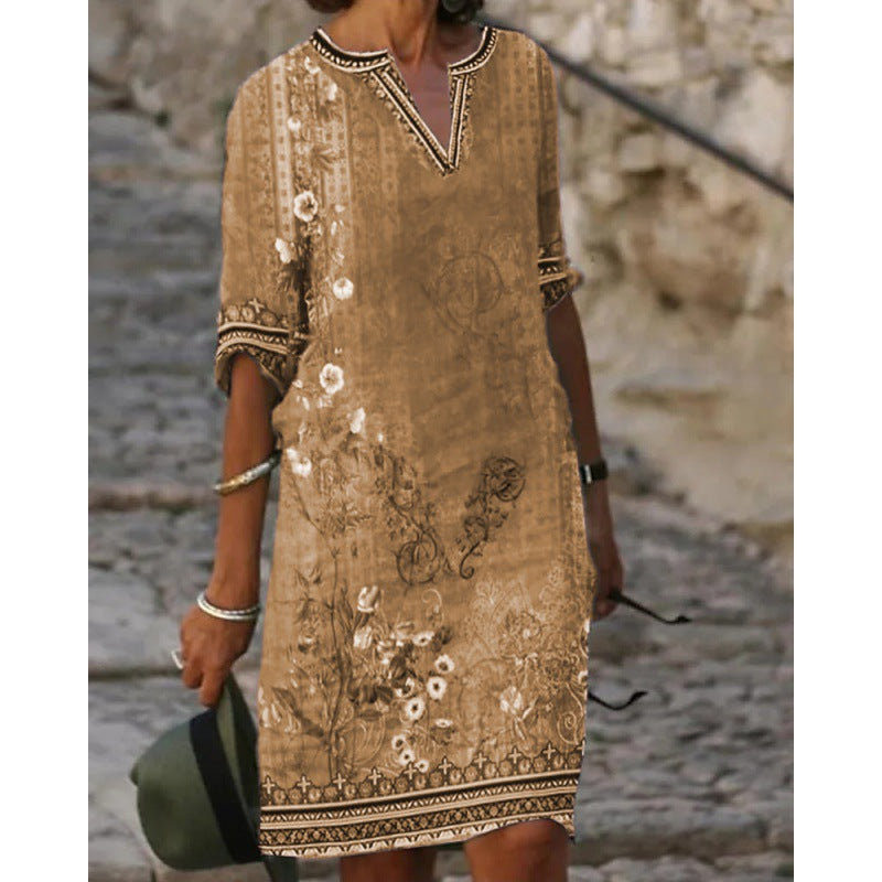 Slouchy Women's National Style Printed Casual Dress