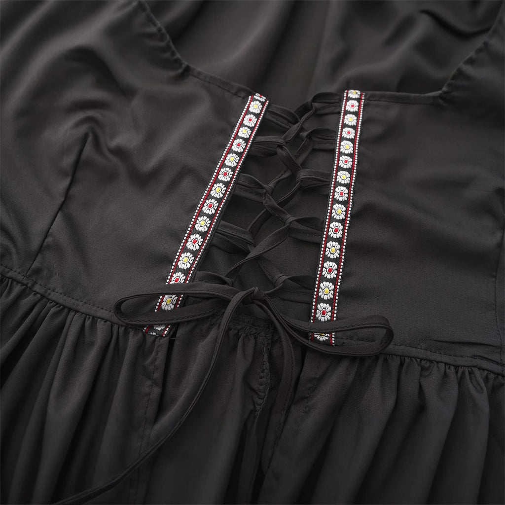 Square Collar Tied Waist Medieval Renaissance Dress