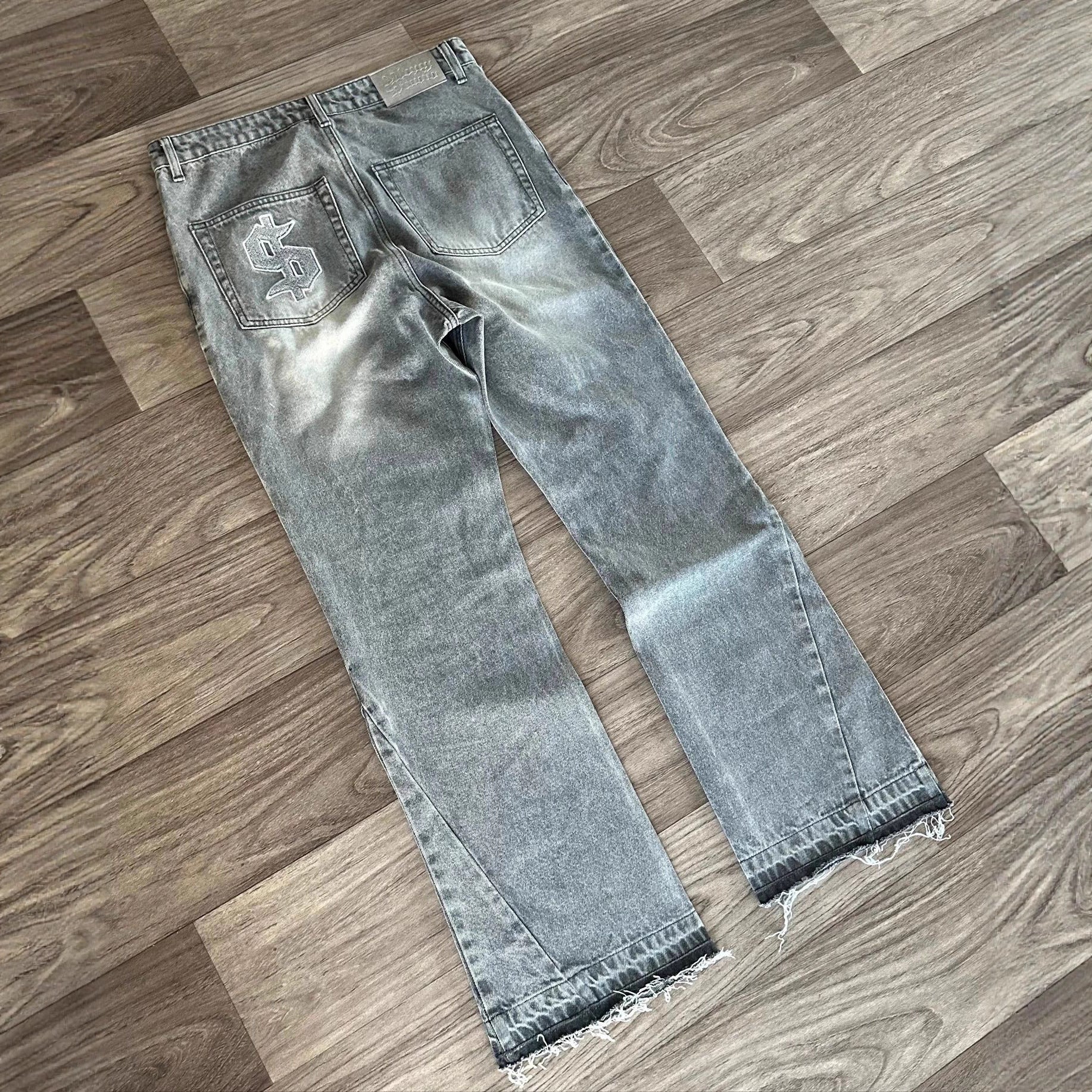 Retro American High Street Washed Old Raw Hem Personality Casual Women's Jeans