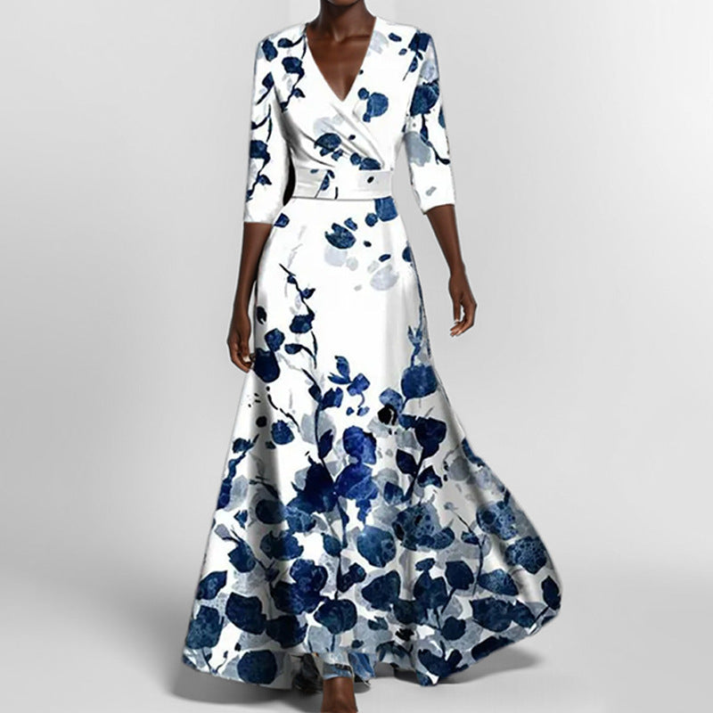 Women's Fashion Elegant Graceful Printed Pleated Large Dress