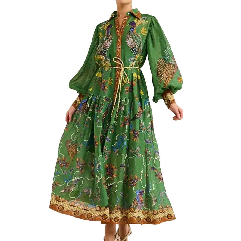 Women's Trend Printed Lantern Sleeve Long Sleeves Large Dress
