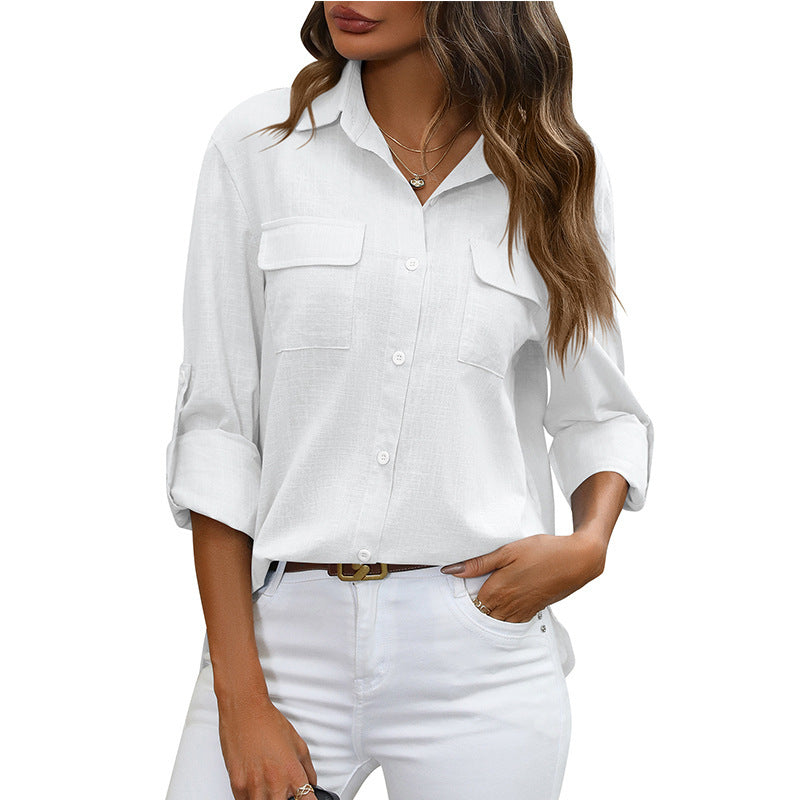 Women's Button Shirt Loose Solid Color Casual Blouse