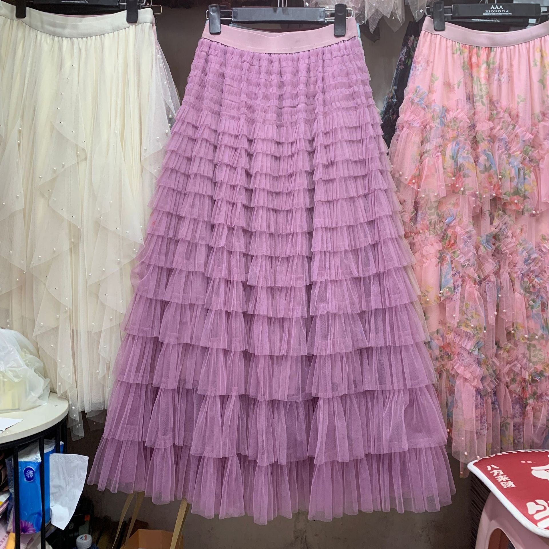 Glamorous Women's Summer Fashion Mesh Tiered Skirt