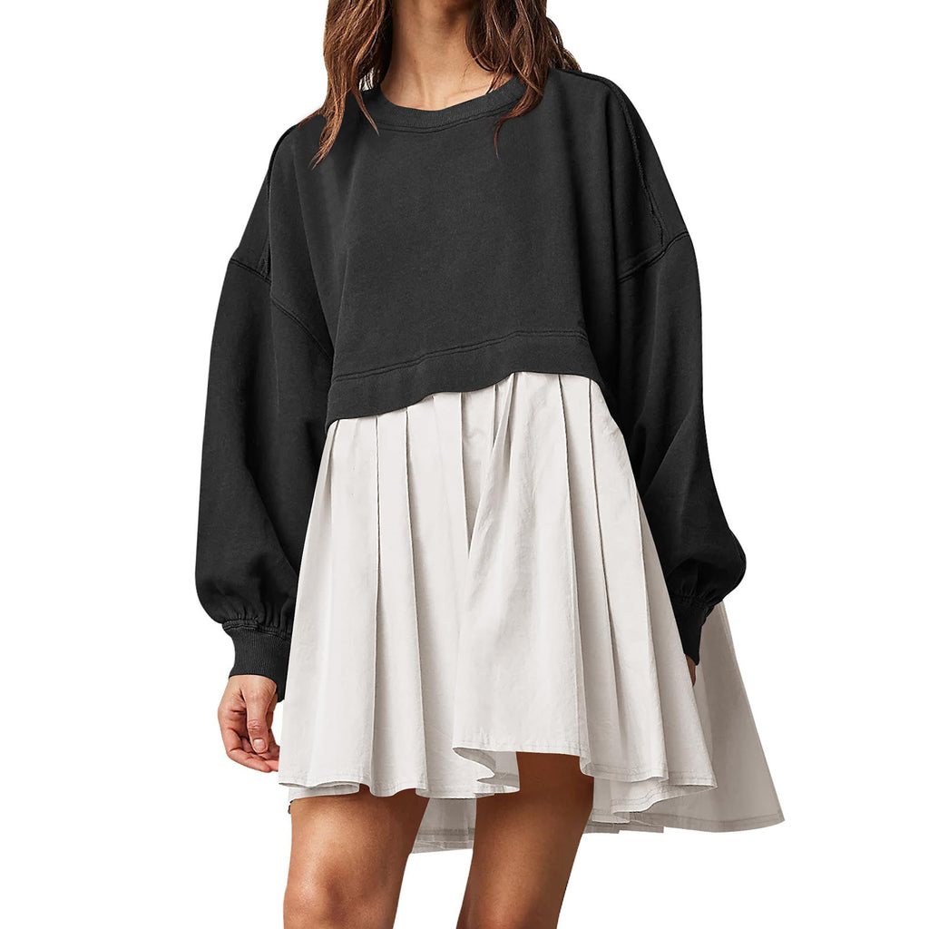 Women's Solid Color Long Sleeve Stitching Loose-fitting Dress