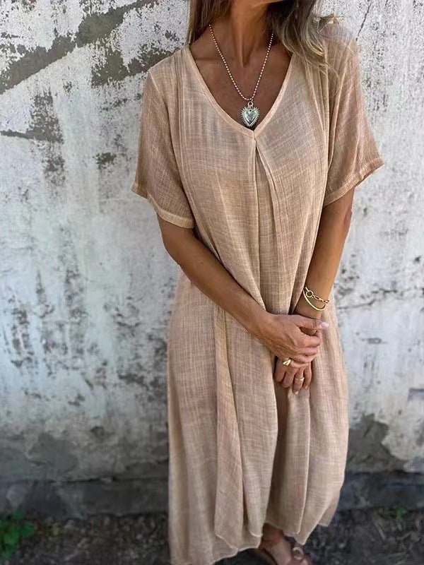 Women's Spring Fashion Cotton Linen Collar Dress