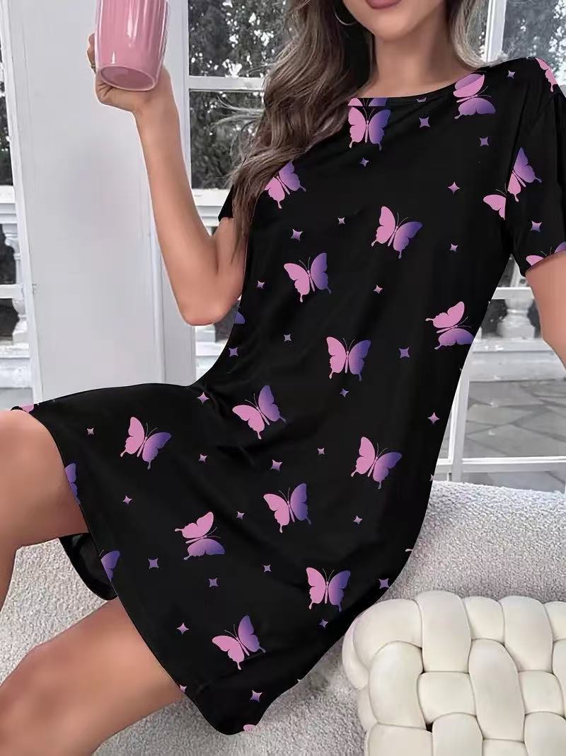Women's Home Nightdress Round Neck Casual Printed Dress