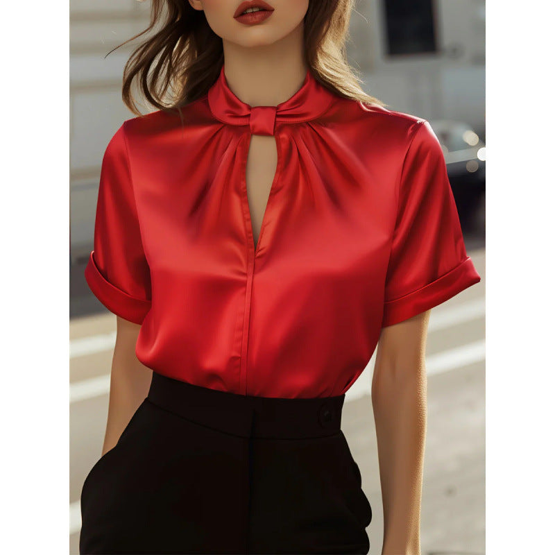 Women's Fashion Satin Short-sleeved Shirt For Blouse