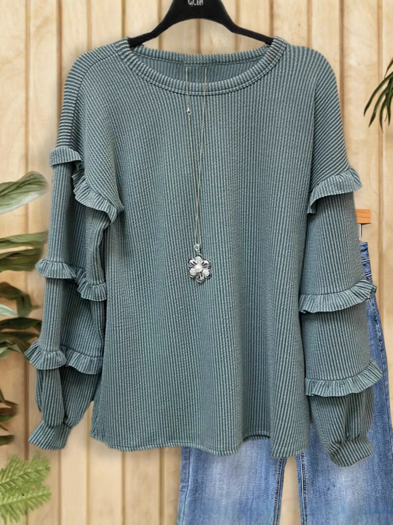 Women's Lantern Sleeve Round Neck Lace Oversleeve Women's T-shirt