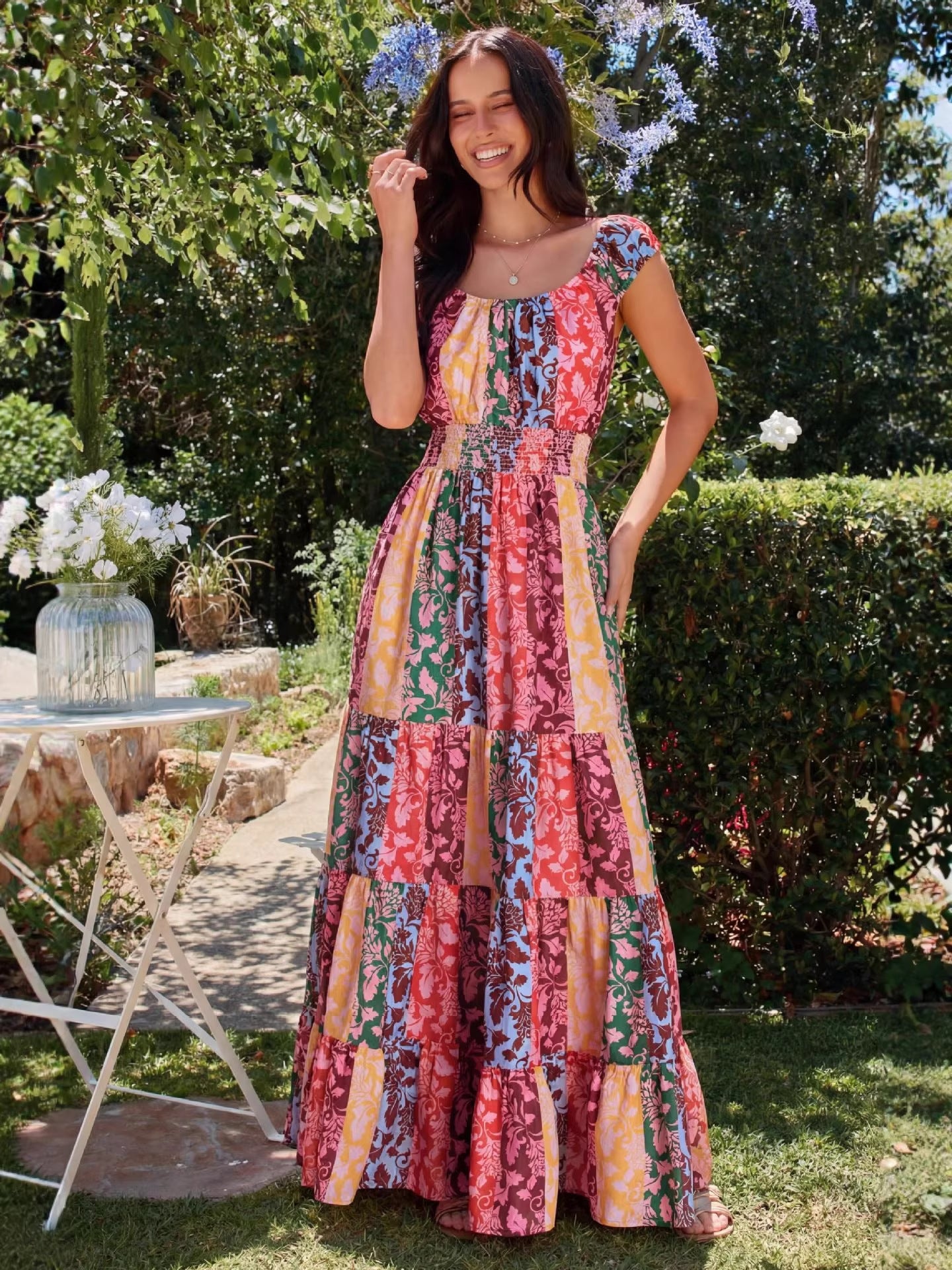 Durable Attractive Bohemian Style Printed Smocking Jumpsuits