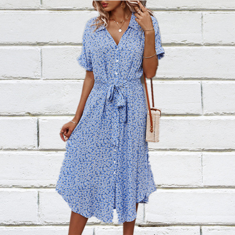 Casual Vacation Style Wide Hem Printed Dress