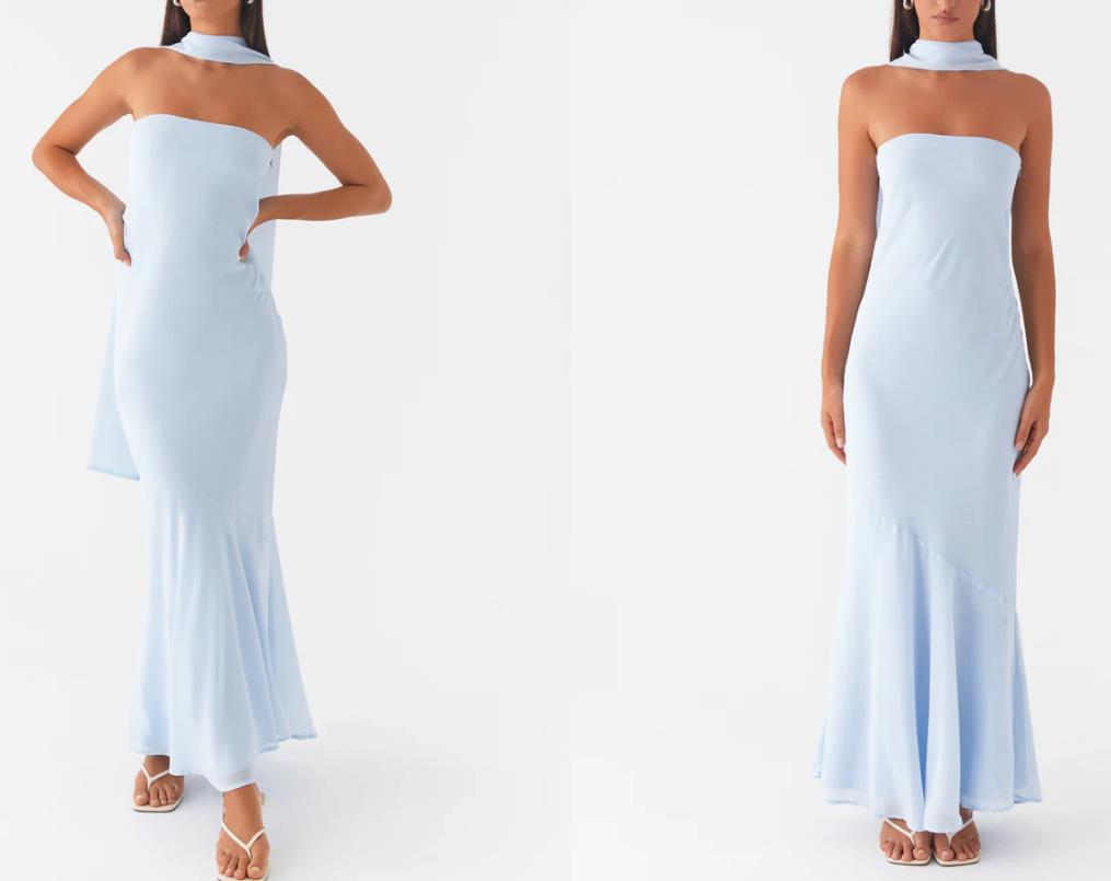 Graceful Satin Backless Tube Digital Printed Dress