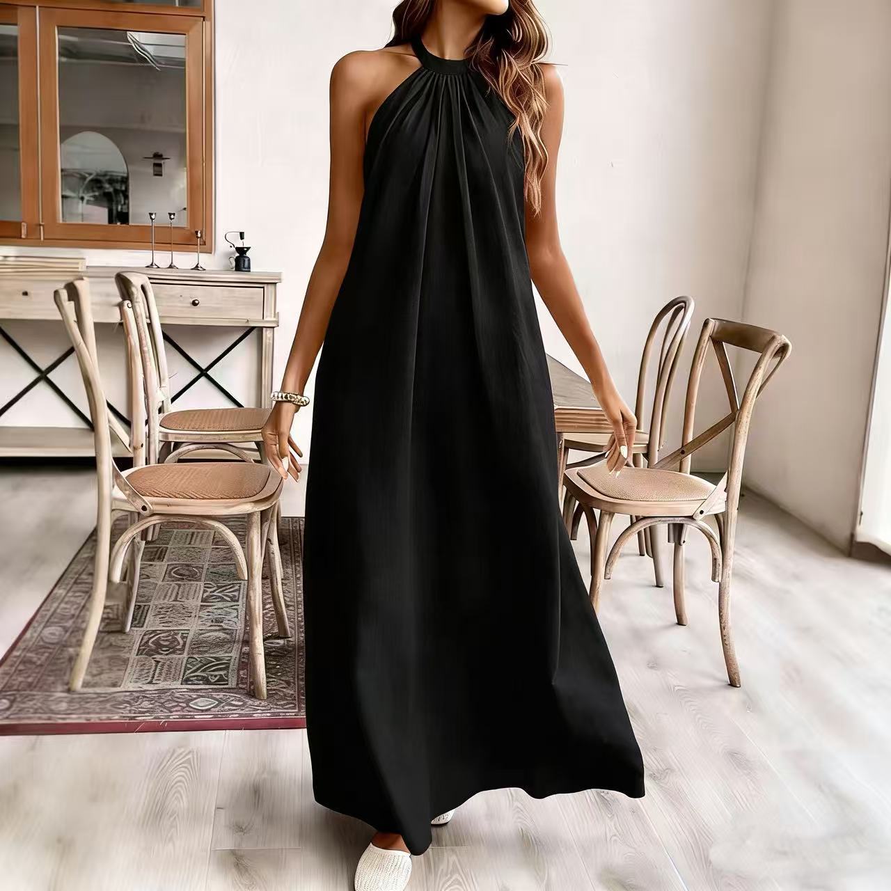 Summer Solid Color Loose Fashion Halter Dress