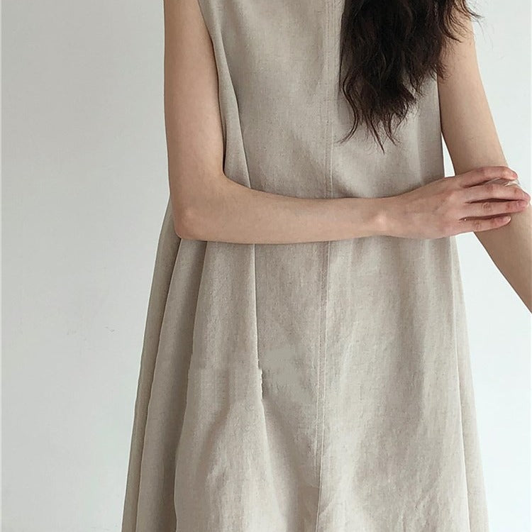 Style Loose Sleeveless Pumpkin Long Cotton Dress