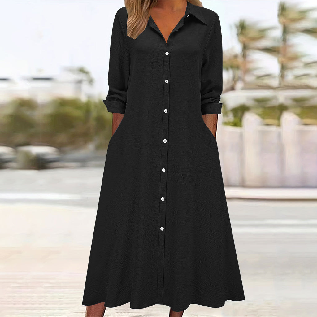Women's Fashion Solid Color Lapel Long Sleeve Pocket Clothing
