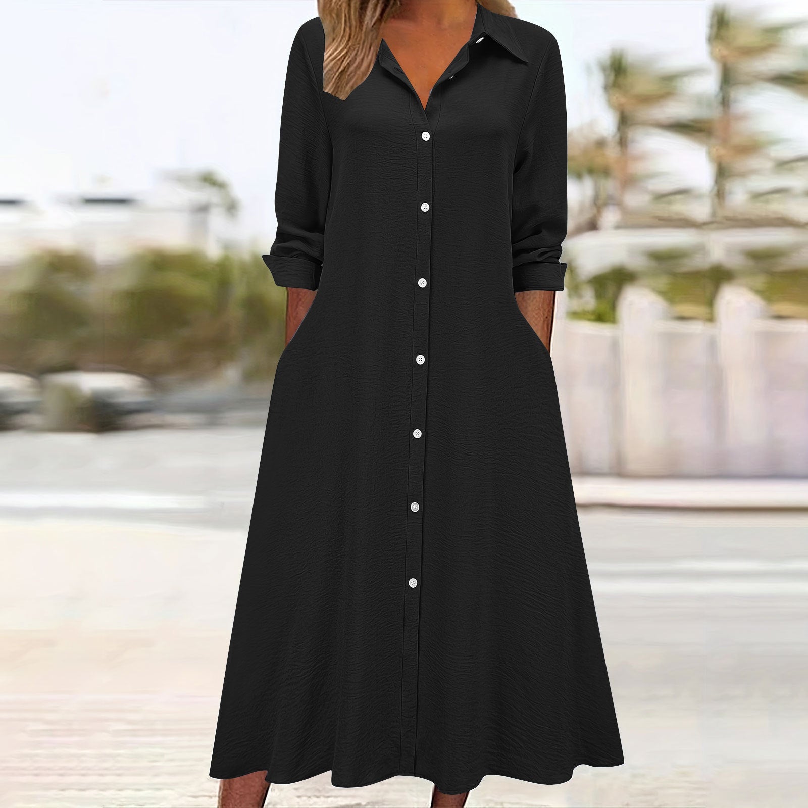 Women's Fashion Solid Color Lapel Long Sleeve Pocket Clothing